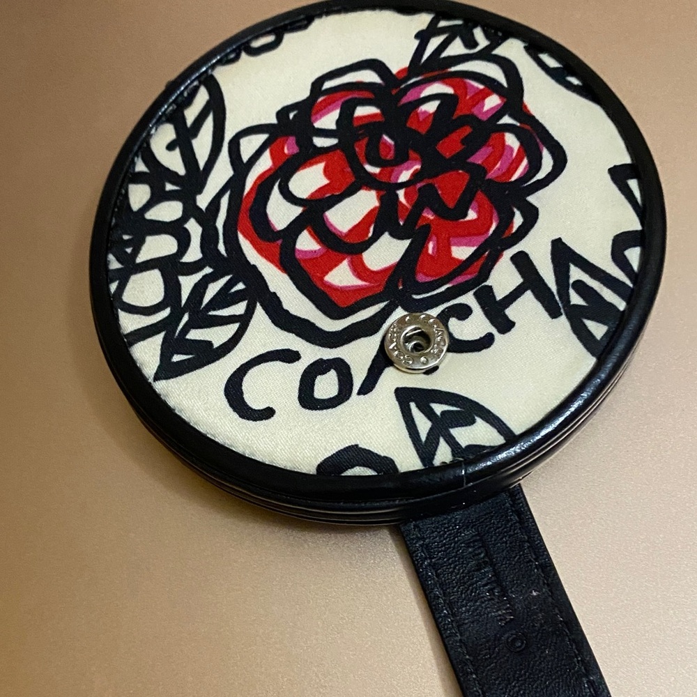 Coach Black and Red Floral Compact Mirror